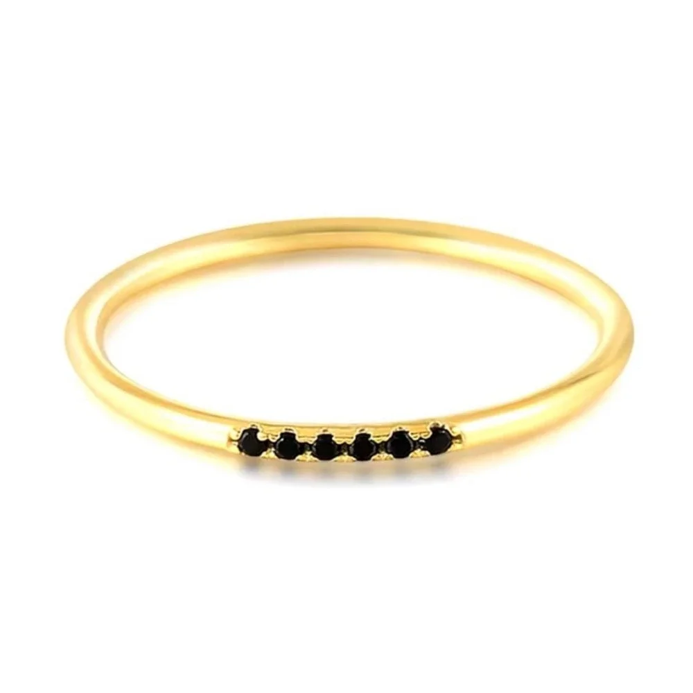 NEW Women's Dainty 14k Gold Plated S925 Black‎ Melee Diamond Ring Size 6